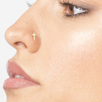 Titanium Curved Nose Ring with 14K Gold Cross - 20G