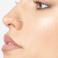 Titanium Marquise Cut Cubic Zirconioa Curved Nose Ring with 14K Gold - 20G