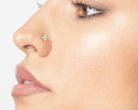 Titanium Diamond Shape Cubic Zirconia Curved Nose Ring with 14K Gold - 20G