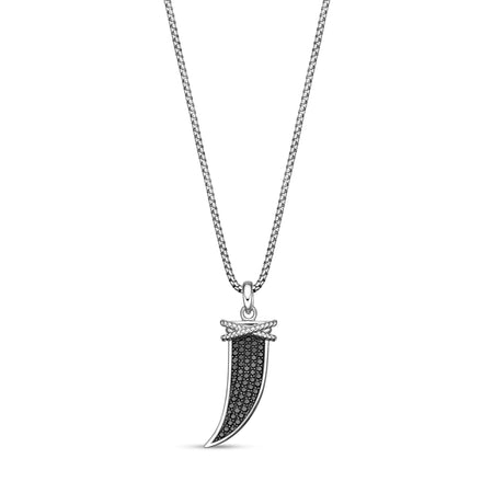 0.50 cttw Black Diamond Fang Pendant in Sterling Silver, 24"