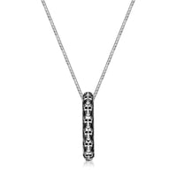 Vertical Bar Skull Pendant in Sterling Silver and Black Agate, 24"