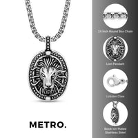Lion Medallion Pendant in Antique Finish Stainless Steel