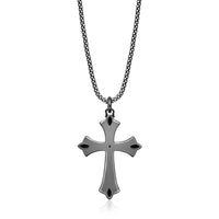 Men's Black Spinel Gothic Cross Pendant in Sterling Silver