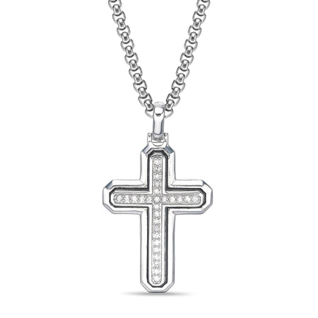 Men's Lab Grown Diamond Cross Pendant in Sterling Silver (1/2 ct. tw.)