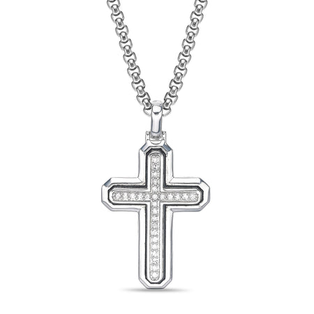 Men's Lab Grown Diamond Cross Pendant in Sterling Silver (1/2 ct. tw.)