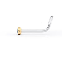 Titanium White Crystal Curved Nose Ring with 14K Gold - 20G