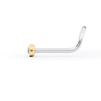 Titanium White Crystal Curved Nose Ring with 14K Gold - 20G