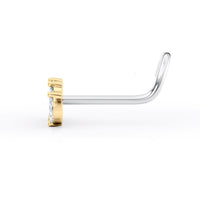 Titanium Marquise Cut Cubic Zirconia Curved Nose Ring with 14K Gold - 20G