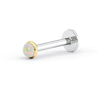 Titanium White Opal Cartilage Piercing with 14K Gold - 18G