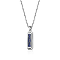 Reversible Lapis Lazuli and Created Sapphire Dog Tag Pendant in Sterling Silver, 24"
