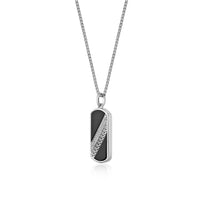 Black Onyx Dog Tag Pendant with 0.25 Natural Diamond cttw in Sterling Silver, 24"