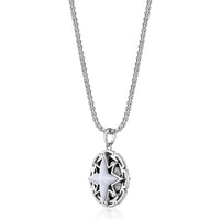 Reversible Black Onyx and Howlite Medalion Pendant in Sterling Silver, 24"