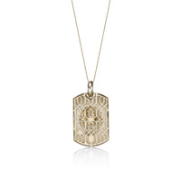 Lion's Head Dog Tag Pendant with 0.018 cttw Black Diamonds in Yellow Gold Plated Sterling Silver, 24"