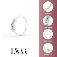 10K Hoenycomb CZ Open Hoop Nose Ring - 20G