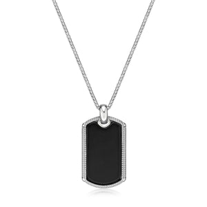 Men’s Black Agate Dog Tag Pendant in Stainless Steel