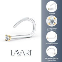 Titanium Cubic Zirconia Curved Nose Ring with 14K Gold - 20G