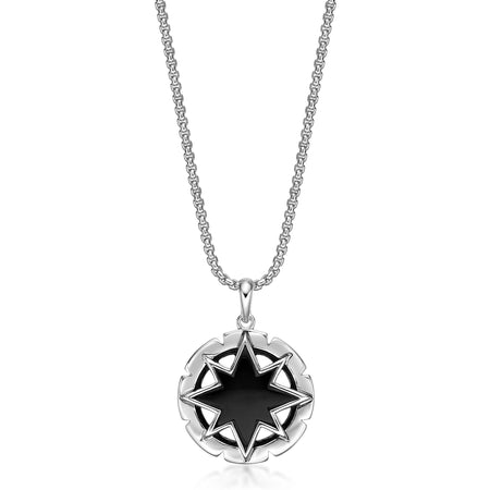 Reversible Black Onyx and Howlite Medalion Pendant in Sterling Silver, 24"