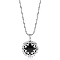 Reversible Black Onyx and Howlite Medallion Pendant in Sterling Silver, 24"