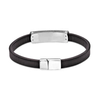 Brown Leather Bracelet with Tiger Eye Bar in Sterling Silver, 8.5"