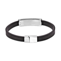 Brown Leather Bracelet with Tiger Eye Bar in Sterling Silver, 8.5"