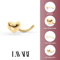 14K Heart Curved Nose Ring - 20G