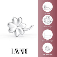 14K Clover Curved Nose Ring - 20G