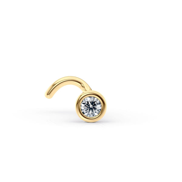 14K Bezel Set Cubic Zirconia Curved Nose Ring - 20G