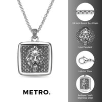 Lion Square Medallion Pendant in Antique Finish Stainless Steel