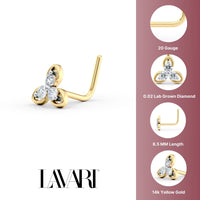 20 G (0.8 mm) L-Shape Nose Ring in 14K Yellow Gold