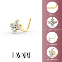 20 G (0.8 mm) L-Shape Nose Ring in 14K Yellow Gold