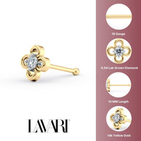 14K Gold Floral 0.04 Carat Lab Grown Diamond Nose Stud - 18G