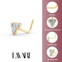 20 G (0.8 mm) L-Shape Nose Ring in 14K Yellow Gold