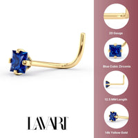 14K Screw Colored CZ Nose Ring - 20G