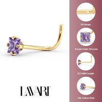 14K Screw Colored CZ Nose Ring - 20G