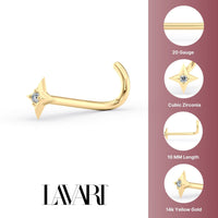 14K Twinkle Cubic Zircoia Curved Nose Ring - 20G