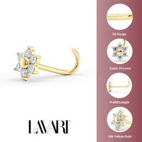14K Flower Cubic Zirconia Curved Nose Ring - 20G