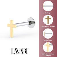 Cross Titanium and 14K Gold Labret - 16G
