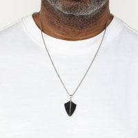 Men's Black Spinel Shield Pendant in Sterling Silver