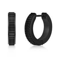 Ridged Hoop Earring in Black Ion Plated Stainless Steel