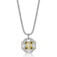 Men's Two-Tone Black Spinel Medallion Pendant in Sterling Silver