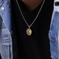 Men's Two-Tone Black Spinel Wolf Pendant in in Sterling Silver with Yellow Gold Plated Accent