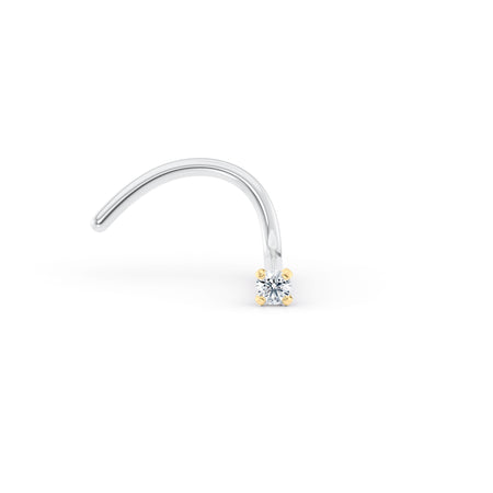 Titanium Lab Grown Diamond Curved Nose Ring with 14K Gold - 20G