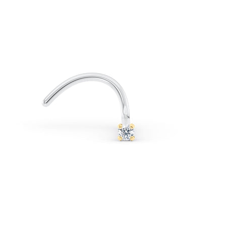 Titanium Diamond Curved Nose Ring with 14K Gold - 20G