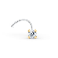 Titanium Diamond Curved Nose Ring with 14K Gold - 20G
