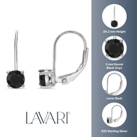 Black Onyx Leverback Earrings in Sterling Silver