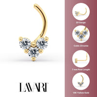 14K Cubic Zirconia Heart Curved Nose Ring - 20G