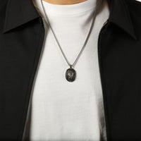 Lion Medallion Pendant in Antique Finish Stainless Steel