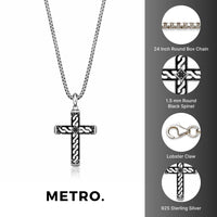 Men's Black Spinel Cross Pendant in Sterling Silver