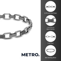 Black Spinel Link Bracelet in Sterling Silver, 9.75"