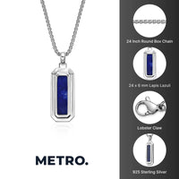Reversible Lapis Lazuli and Created Sapphire Dog Tag Pendant in Sterling Silver, 24"